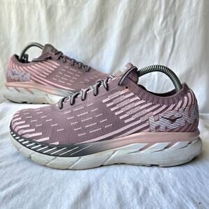 Hoka One One Clifton 5 Knit Women's Running Walking Shoes Cameo Pink/Gray Size 9